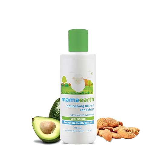 MAMAEARTH Nourishing Baby Hair Oil | Dry Scalp & Cradle Cap Care with Natural Avocado & Almond | Gentle Moisturizer for Delicate Skin 6.76 Fl Oz (200ml)