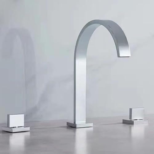 Grifo Mezclador De Baño De 3 Orificios, Grifos De Lavabo De Latón En Cascada, Grifo De Lavabo De Baño De Agua Fría Y Caliente(Chrome)