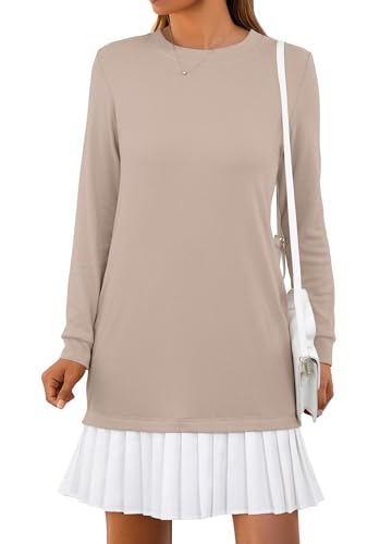 PrinStory Damen Kleider Strickkleid Damen Winter Langarm Winterkleid Mit Taschen Casual Komfortabel Kleid (Apricot, S)