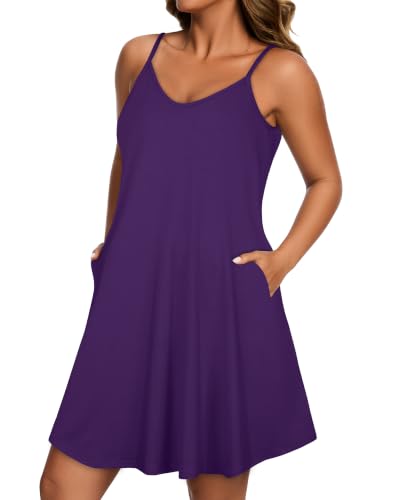 Image of Womens Spaghetti Strap Dress Summer Dresses Beach Pocket Casual Sundresses