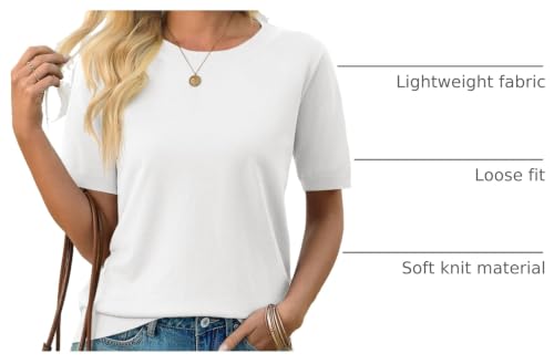 Image of Imily Bela Womens Summer Short Sleeve Sweater Dressy Casual Crew Neck Knit Tops Fashion Pullover Shirts