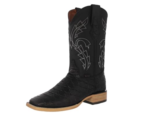 Texas Legacy Mens Black Cowboy Boots Anaconda Snake Print Leather Square Toe