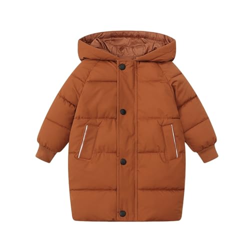 Kids Girls Long Hooded Puffer Jacket Solid Color Zip Up Padded Winter Coat Toddler Boys Button Down Warm Outerwear