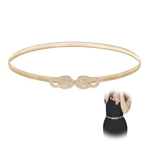 ValueBargain Cinto elástico dourado, cintura elástica skinny de metal feminino, cinto de corrente ajustável fino para vestidos e roupas de noite