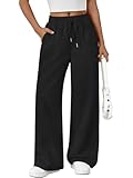 Trendy Queen Womens Wide Leg Sweatpants Drawstring High Waisted Lounge Barrel Pants Fall Baggy Athletic Joggers with Pockets Black M
