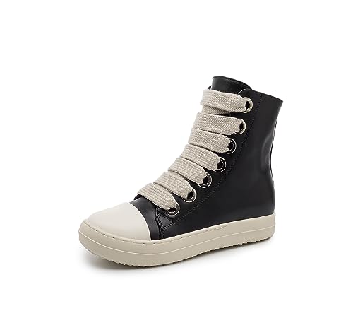 Baskets montantes à lacets en cuir synthétique pour femme avec fermeture éclair, Noir , 42 EU