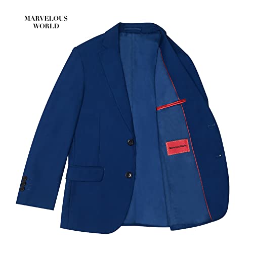 Marvelous World Boys' Suits Slim Fit 5 Pieces Adjustable Waist Boys Formal Suit Set Blue #TOP5