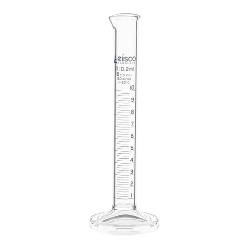 EISCO Graduated Cylinder, 10ml - Class B Tolerance ±0.20ml - Hexagonal Base - Blue Graduations - Borosilicate 3.3 Glass