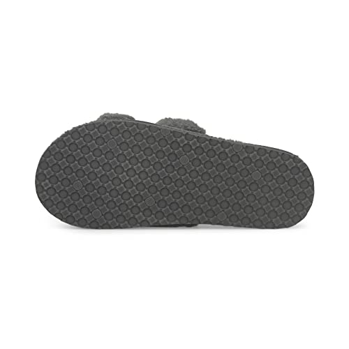 PUMA PUMA Womens Fluff Slide Slipper, Charcoal Gray-PUMA Womens White, 7