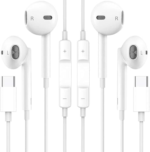 2 Pack Écouteurs Filaires USB-C pour iPhone 17/16/16e/15 Pro Max, Écouteurs Intra-Auriculaires Hi-Fi Stéréo USB C avec Microphone et Contrôle du Volume...