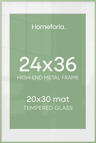 Image of Homeforia 24x36 Sage Green Picture Frame, High End Metal 24x36 Large Poster Frames with Mat 20x30 inch Photo, 24 x 36 Thin Frame Matted to 20 x 30 Art, 36x24 Frames, Tempered Glass, Wall Kit, Set of 1