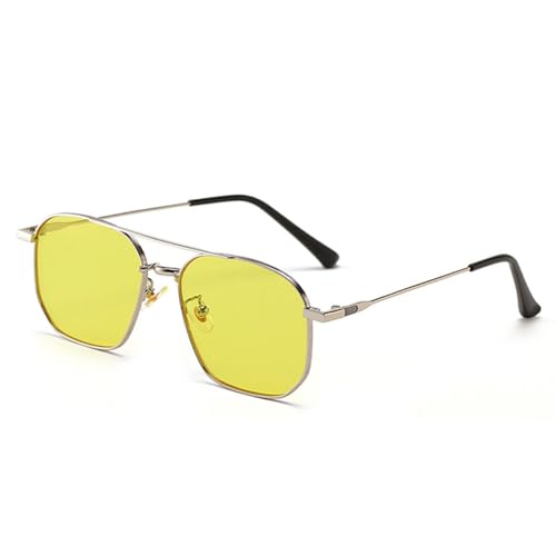 Lunettes de soleil rétro carrées pour femme à monture métallique double pont tendance UV400