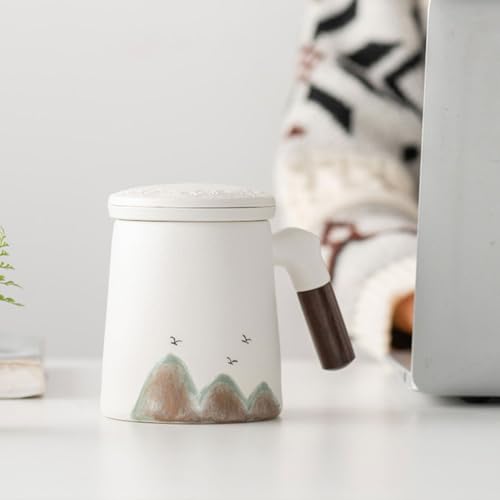 Mug à café avec infuseur intégré et couvercle isolant en bois Kichvoe
