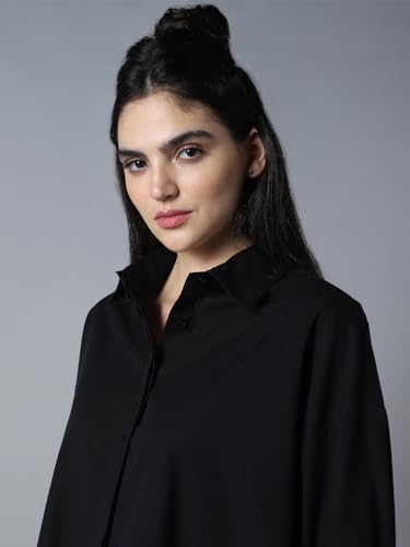 Image of High Star Relaxed Oversized Spread Collar Long Sleeve Cotton Longline Casual Shirt