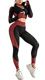OLCHEE Women 3 Piece Workout Outfit Set Sports Bra Jacket and Legging Red L