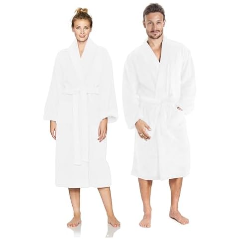 STF Linen Luxury Cotton White Terry Shawl Bathrobe Collar Robe with Slippers - One Unisex Spa Robe - Premium Quality 100% Combed Terry Bathrobe for Men & Women Cover