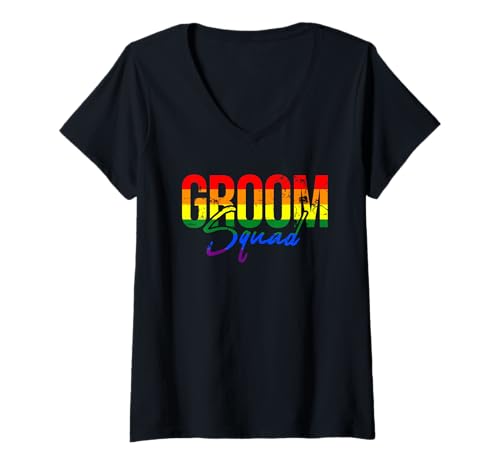 Mujer Camiseta de boda LGBT - Escuadrón del novio Camiseta de boda gay Camiseta Cuello V