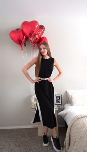 GRECERELLE 2025 Women Summer Color Blocking Round Neck Sleeveless Casual Wrinkle-Free Side Split Maxi Dress with Pockets3