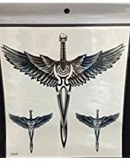 Grashine Large Angel wings and skull cross fake temp tattoo stickers for men and women
