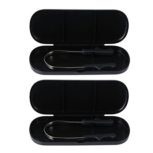 ERINGOGO 2Sets Durable Tongue Cleaners Reusable Grade Scrapers for Oral Lightweight Portable Tongue Cleaning Tools for Family Travel Use Black