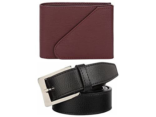 Image of Amicraft PU Leather Gift Combo Set|Wallet and Belt Gift For Him Light Weight Brown Wallet for Men 6 Card Slots PU Leather Formal & Casual Belt Free Size Upto 42 Inches|(Black)