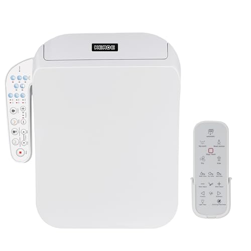 KERDE F30B Square Electric Bidet Toilet Seat - Heated Seat, Warm Water Cleansing, Air Dryer, Adjustable Nozzle, Remote Control, Energy Saving, Easy Installation for Square Toilets