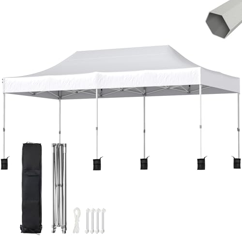 Easy Setup Pop Up Canopy Instant Portable Shelter, 500D Top Fabric, Hexagonal Steel, Easy Outdoor Sun Shade for Events White 10×15 FT
