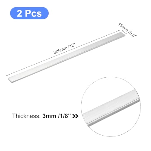 Image of uxcell Square Aluminum Flat Bar, 2Pcs 1 /8 inch Thick 0.6 inch Width 12 inch Length Square Aluminum Bar 6061 Aluminum Flat Plate, 3 x 15 x 305mm T6511 Solid New Mill Stock for Industrial Building