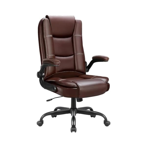 Ofika big and tall office chair computer desk chair ergonomic high back lumbar support home office chair with padded flip up arms adjustable height leather office executive chair brown  urban country home decor