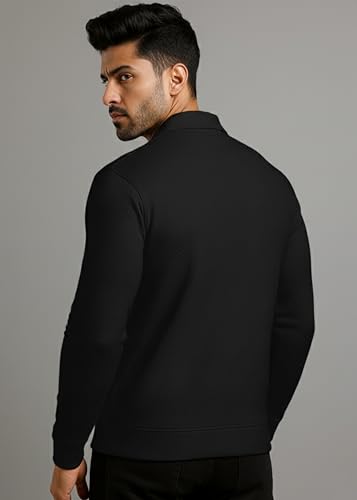 Image of Peppyzone Men's Full Sleeve Textured Polo T-Shirt with Collar | Stylish Chain Zip Tshirt for Man | Premium Polyester Lycra Stretch Fabric | Long Sleeve T Shirt for Men