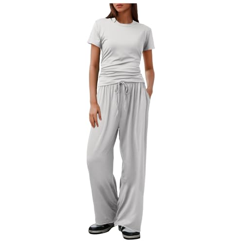 Ensemble décontracté 2 pièces femmes avec haut plissé et pantalon large