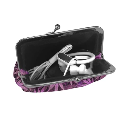 Pu Leather Buckle Coin Purse Purple Nature Leaf Pattern Girls Kiss-Lock Change Purse Wallets4