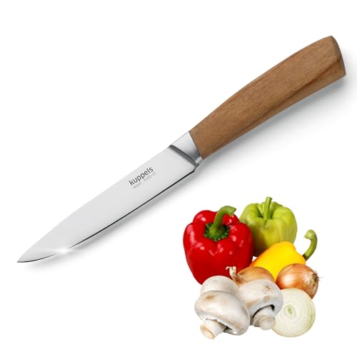 Kuppels WOOD Allzweckmesser 12 cm Klinge, Extrem scharfes Küchenmesser klein aus Chrom Vanadium Stahl mit Akazienholzgriff, Universalmesser Küche für Obst, Gemüse & Fleisch