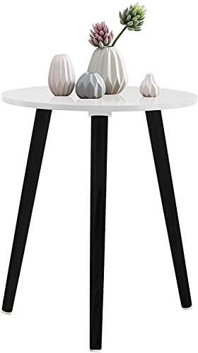 Image of Foldable Round Shaped Side Table /Tea Coffee Breakfast Table (Black-White, Engineered Wood)