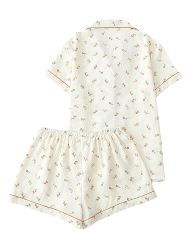 Image of Remidoo Women's Silk Satin Pajama Set Striped Button Up Pjs Short Sleeve Loungewear