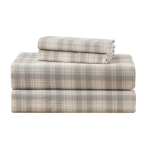 Comfort Spaces 100% Cotton Sheets Twin XL, Breathable, Naturally Cool Cotton Sheets, Soft Cotton Bed Sheets with 12" Elastic Pocket Fits up to 14" Mattress, All Seasons Sheet Set, Wesley Taupe 3 Piece