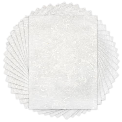 Benvo 50 Sheets A4 Natural Mulberry Paper Visible Plant Fibers Rice Paper Printable Decoupage Tissue Paper Sheets for Writing, Painting, Card Making, DIY Crafts(8.3x11.7in, Semi Transparent Off White)