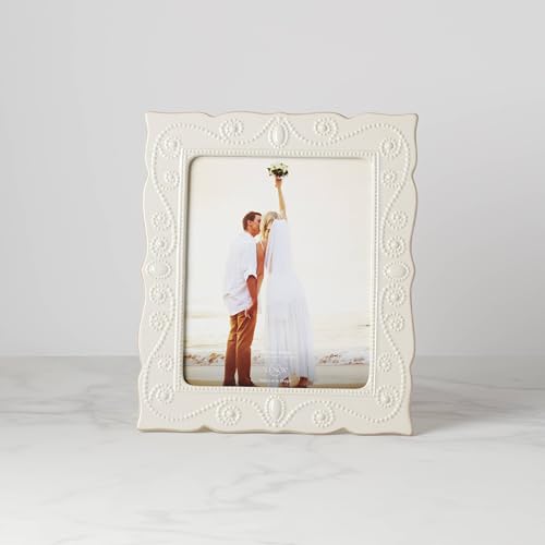 Image of Lenox Tabletop 8x10 Picture Frame, French Perle White 8 x 10 Frame, Stoneware, 8x10 Picture Frames, Bridal Shower Gifts, Wedding Gifts, House Decor, Display 8 x 10-inch Photo (White, 1 Piece)