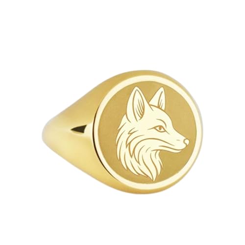 Bague Kitsune Fox en argent sterling 925 et chevalière ronde plaquée or taille 5 à 12.5