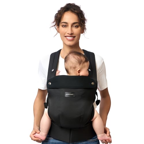 Image of Momcozy Baby Carrier Newborn to Toddler, Lint-Free for Easy Caring, Lightweight Compact Infant Carrier for 7-44lbs, Effortless to Put On, Ideal for Hands-Free Parenting, Enhanced Lumbar Support, Black