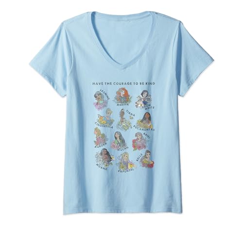 T-shirt Disney Princess col V coton doux contre la chaleur