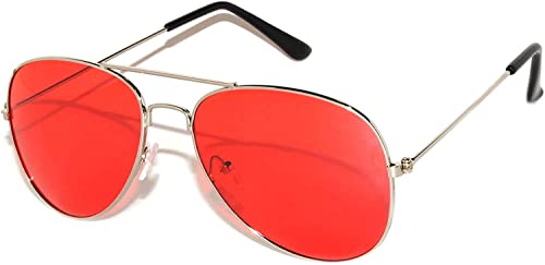 Classic Aviator Style Red Gradient Lens Sunglasses UV 400 Silver Metal Frame