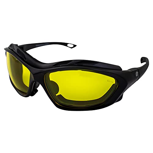 Birdz Eyewear Canopy Padded Motorcycle Sunglasses Riding Safety Glasses Ansi Z87.1 Convertible To Goggles Black Frame (Black-Yellow) #TOP14