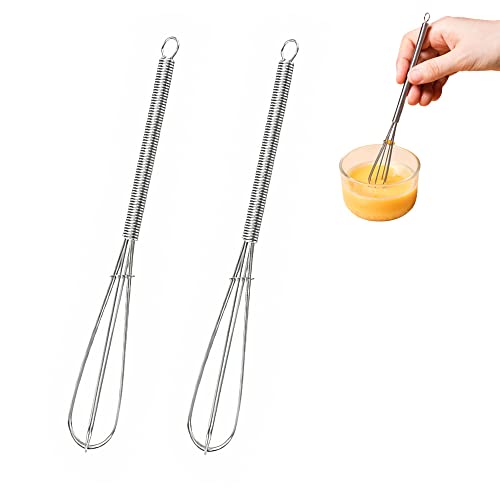 Whisks Stainless Steel Mini Wire Whisks Set of 2 Portable Stainless Steel Kitchen Tiny Whisk Egg Beater with Thick Wire for Cooking Blending Whiping Beating Stirring