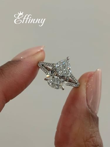3.5ct Crushed Ice Elongated Pear Shaped Engagement Ring for Women,Split Shank 925 Sterling Silver Promise Ring for Wedding,Daily,Travel2
