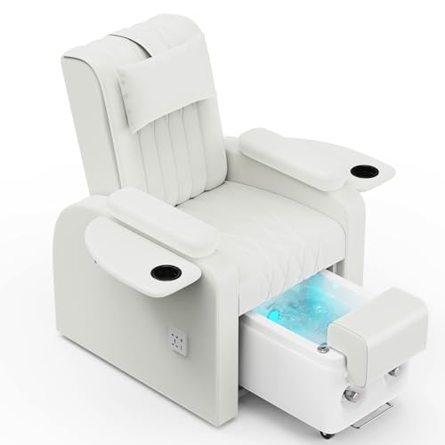 Electric Recliner Sofa for Foot Bath, Foot Beauty Pedicure, Manicure, Nail Art Eyelash, Eyelash, Tattoo, Salon Chairs with Magnetic Suction Pump and Drainage Pump & Massager - Multi-functional White