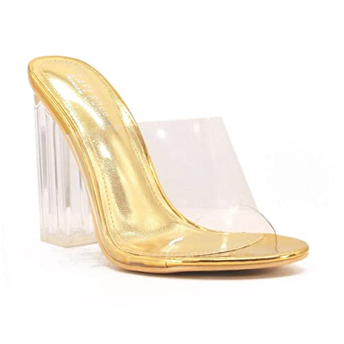 Image of Cape Robbin Fusion Chunky Block High Heels for Women, Transparent Booties for Women
