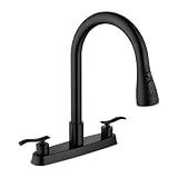 EFFAPCD Matte Black Utility Sink Faucet, Universal Laundry Tub ABS Plastic Faucet with 2-Function Pull Down Sprayer 2 Handle Pull Out Faucet...