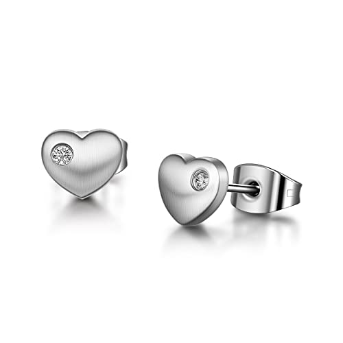 Titanium Hypoallergenic Earring for Mother's Day, Cubic Zirconia Heart Earring for Women Girl Sensitive Ears, Minimalist Tiny Titanium Stud Earrings Charms, Pure Titanium Earring Posts and Backs Included