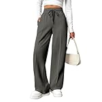 PINSPARK Damen Jogginghose High Waist Sporthose Weites Bein Sweatpants mit elastischem Bund Yogahose Trainingshose Fitness Sweathose Baggy Freizeithose mit Taschen